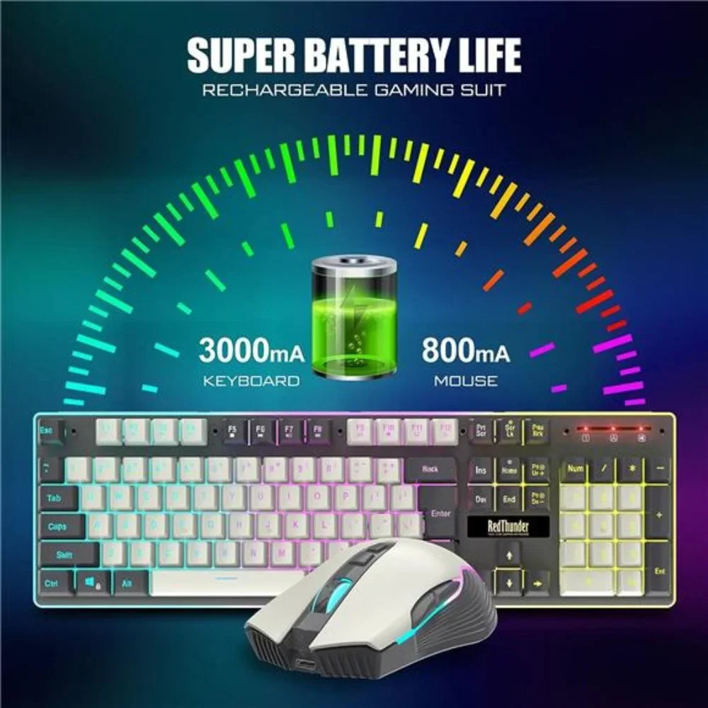 K10 Wireless Gaming Keyboard and Mouse Combo, LED Backlit Rechargeable 3800mAh